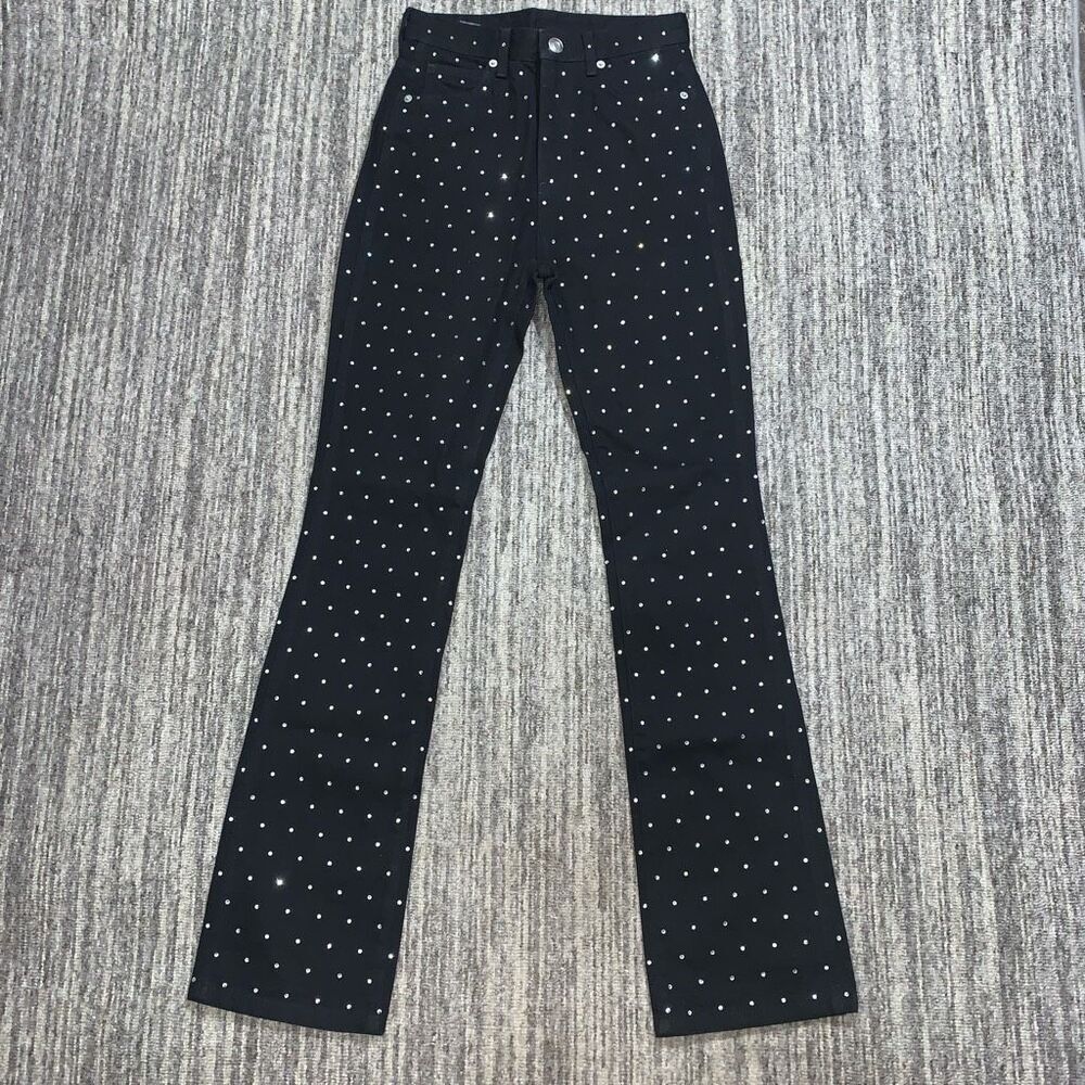 NWT Gianni Bini Women’s Sz 25 Black‎ Denim All Over Rhinestone Jeans Pants $119